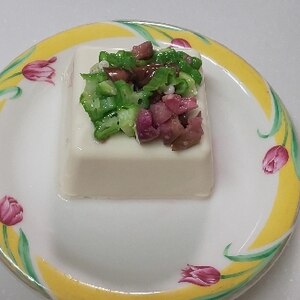 おくらと漬物で冷奴